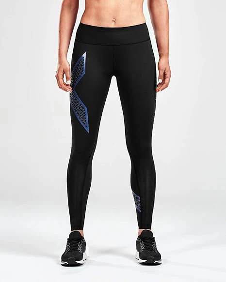 2XU Bonded Mid-Rise Tights, Damen, Laufhose, Black/2XU Blue