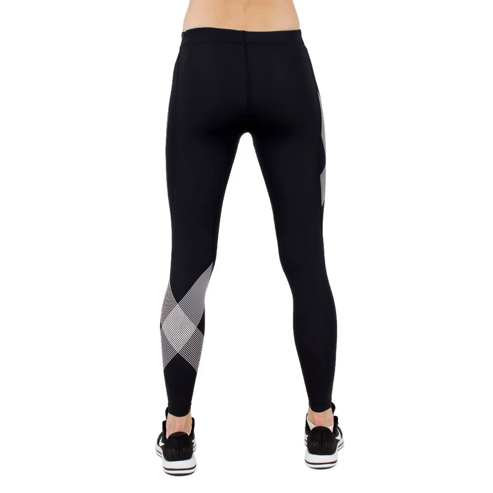 2XU Core Compression Tights, Laufhose, Damen, Black/Striped White - Image 2