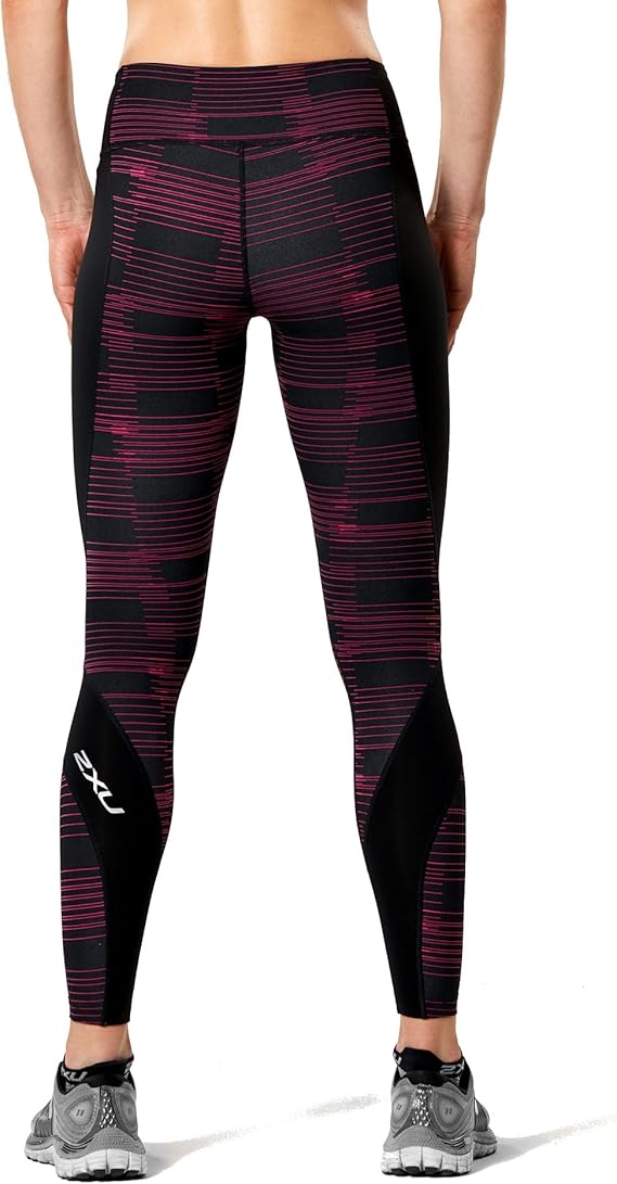 2XU Fitness Compression Tights, Damen, Black/Peacock Pink Broken Line - Image 2