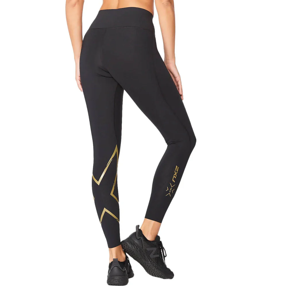 2XU Force Mid-Rise Compression Tights, Damen, Laufhose, black/gold, schwarz/gold - Image 2