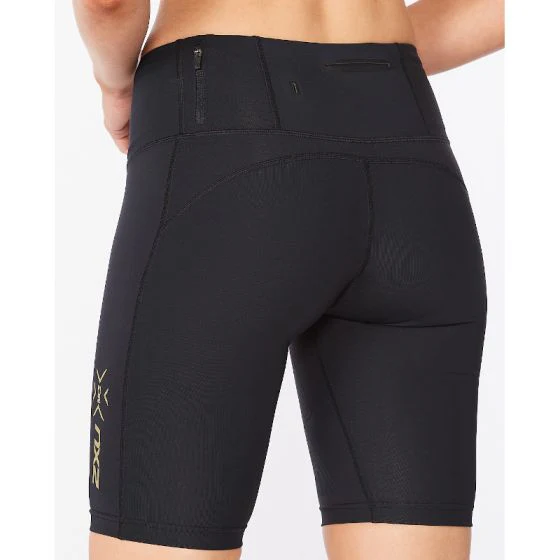 2XU Light Speed Mid-Rise Compression Shorts, Damen, Black/Gold Reflective - Image 2
