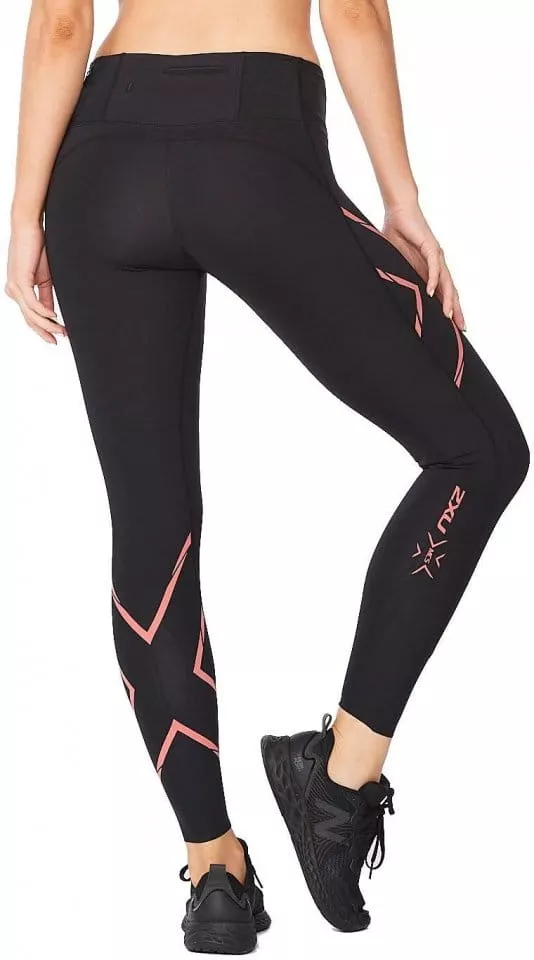 2XU Light Speed Mid-Rise Compression Tights, Damen, Laufhose, Black/Cranberry Reflective - Image 2