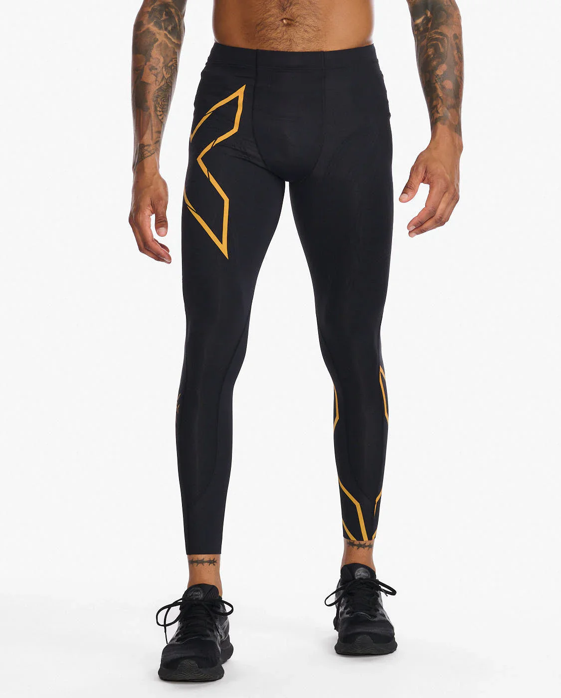 2XU Light Speed MCS Run Compression Tights, Herren, Laufhose, Black/Turmeric Reflective