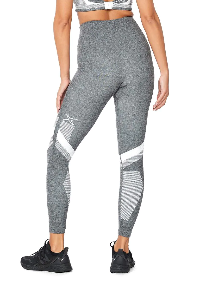 2XU Motion Tech Tights, Laufhose, Damen, Grey Marle/White - Image 2