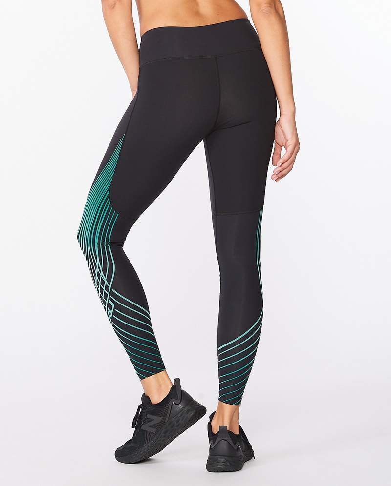 2XU Motion Texture Mid - Rise Compression Tight, Damen, Black/Botical - Image 2