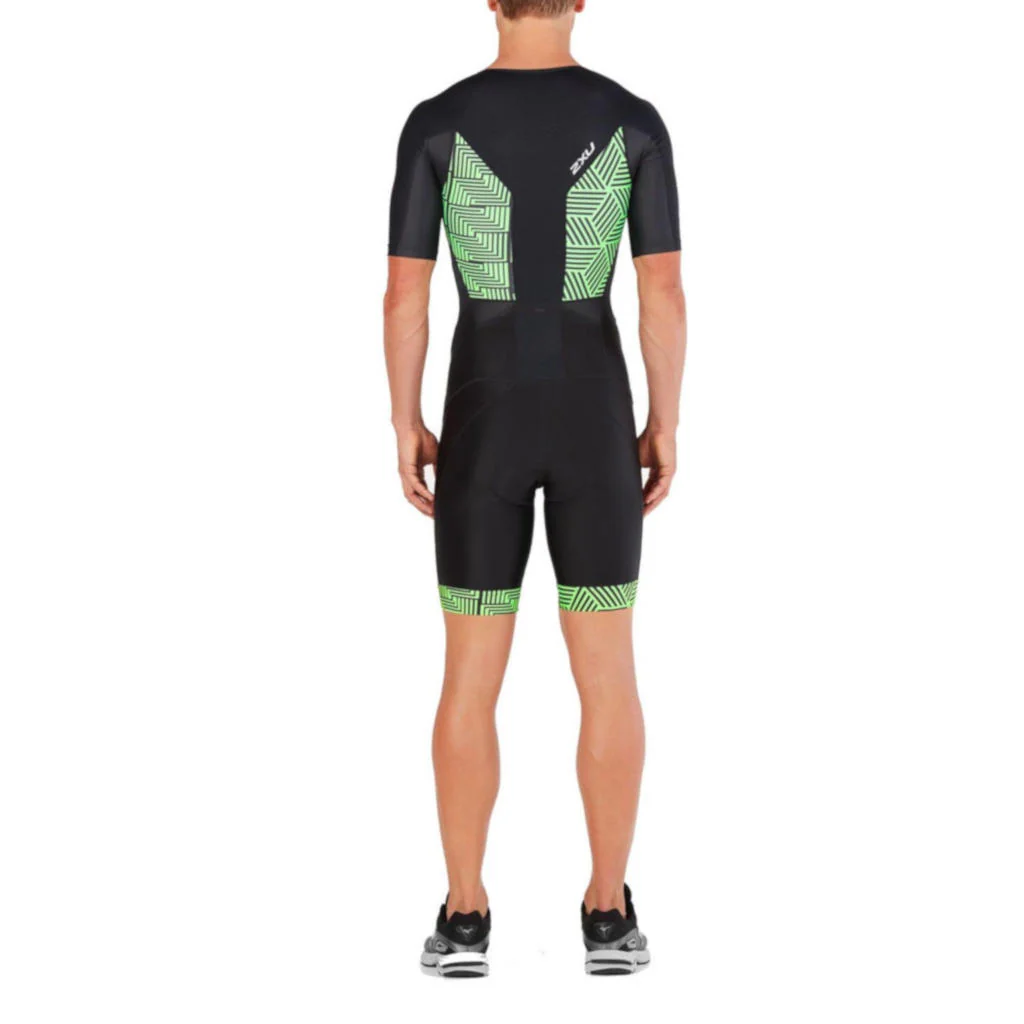 2XU Perform Full Zip Sleeved TriSuit, Herren, Black/Geo Neo Green - Image 2