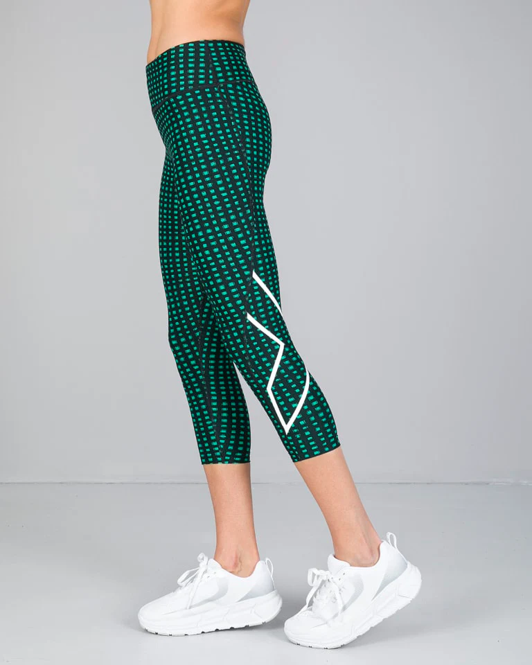 2XU Print Mid-Rise Comp 7/8 Tights, Damen, Laufhose, Green Cuboid /White - Image 2