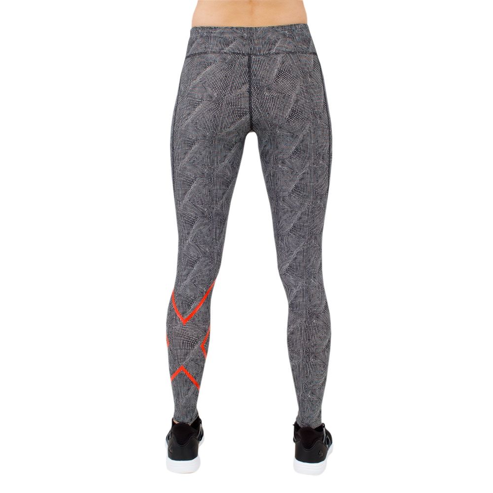 2XU Print Mid-Rise Comp Tights, Damen, Laufhose, Dark Dot White /Cherry - Image 2