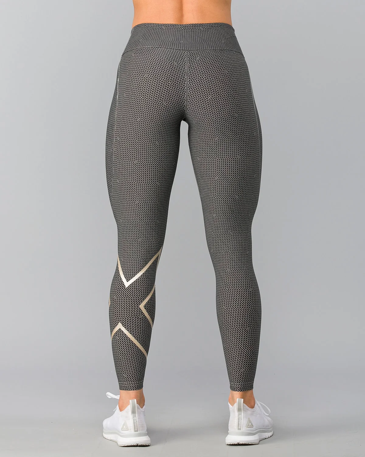 2XU Print Mid-Rise Comp Tights, Damen, Laufhose, Brick Black/Champagne - Image 2