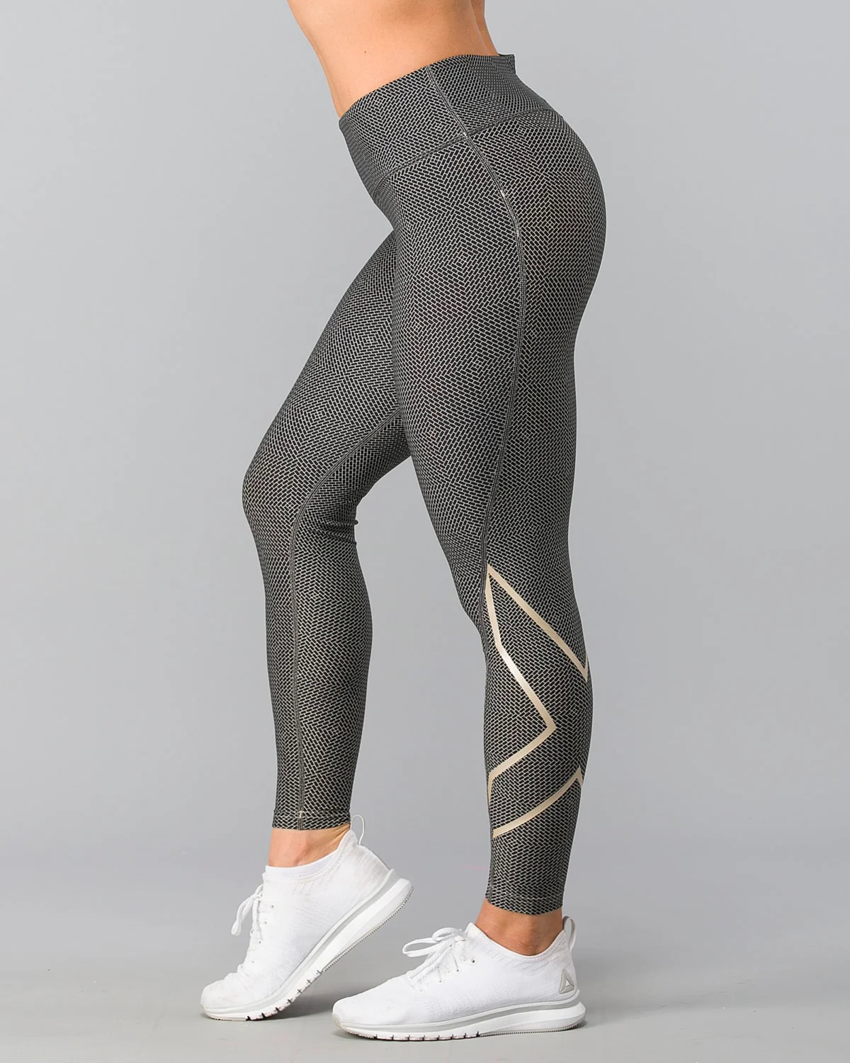 2XU Print Mid-Rise Comp Tights, Damen, Laufhose, Brick Black/Champagne - Image 3