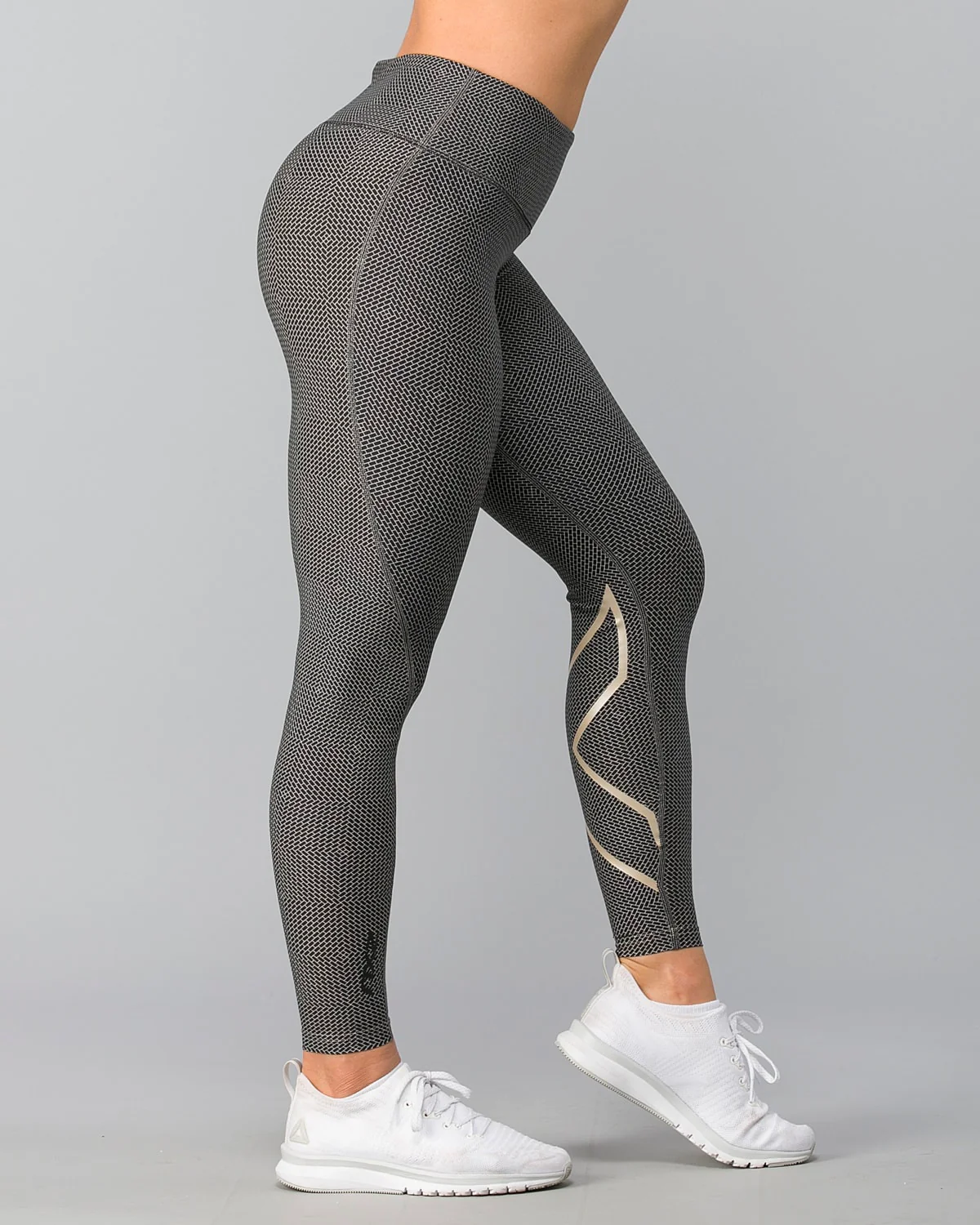 2XU Print Mid-Rise Comp Tights, Damen, Laufhose, Brick Black/Champagne - Image 4