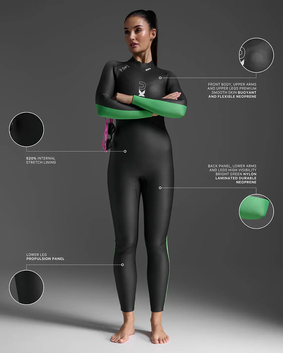 2XU Propel: Openwater, Neoprenanzug, Damen, Black/Bright Green - Image 4