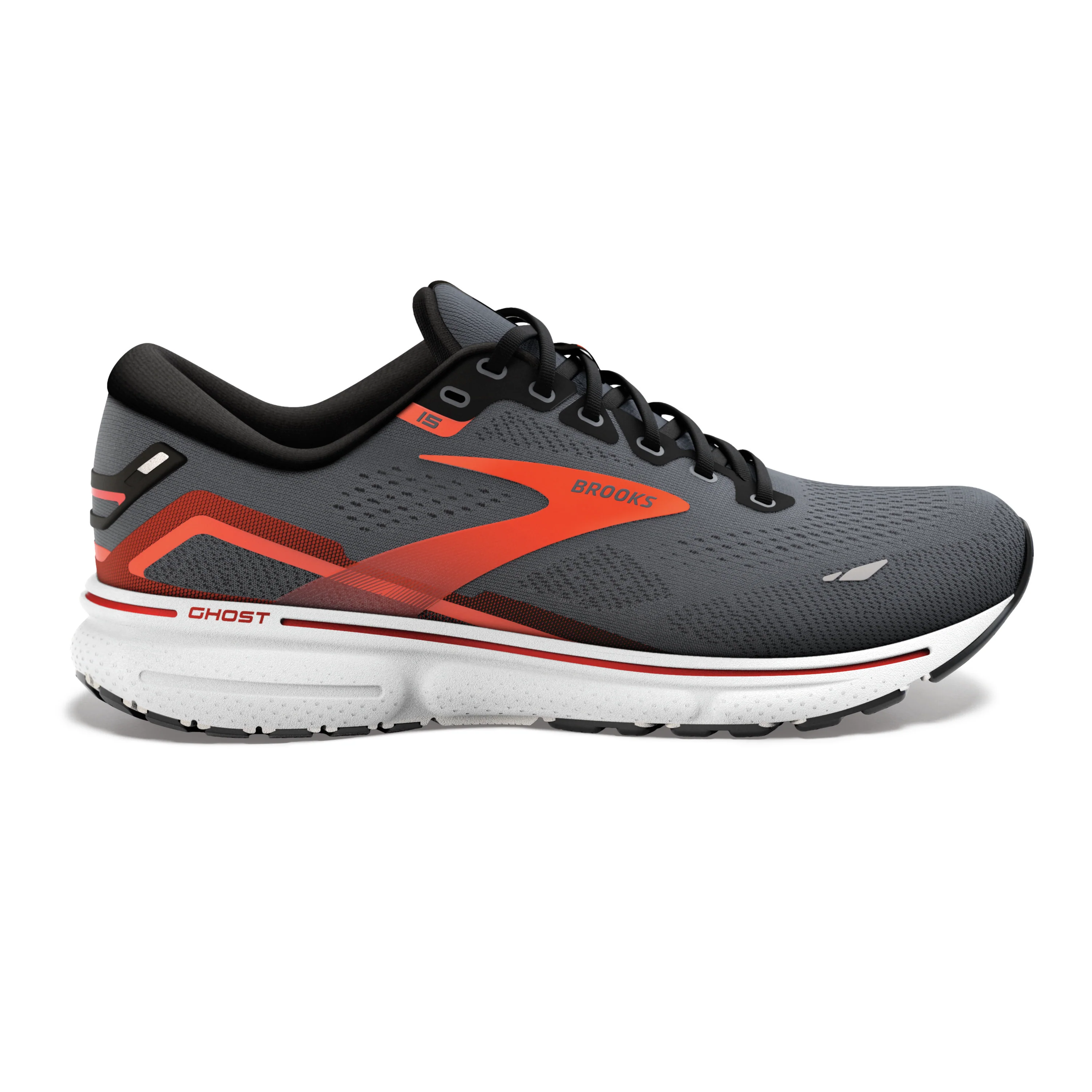 Brooks Ghost 15, Herren, ebony/black/spicy orange, grau/schwarz/orange