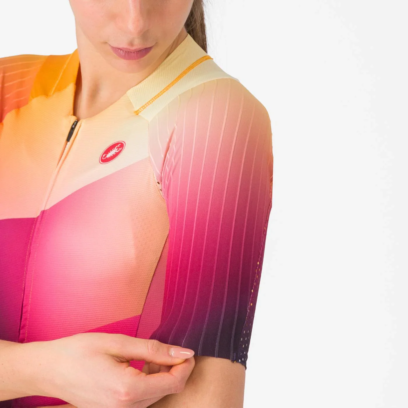 Castelli Free Sanremo 3 W Short Sleeve Trisuit, Damen, Dark Night Shade/Vivid Orange Bright Rose - Image 3